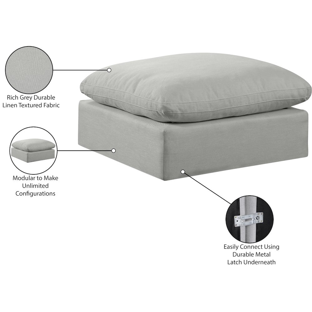 Meridian Furniture Comfy Grey Linen Textured Fabric Ottoman