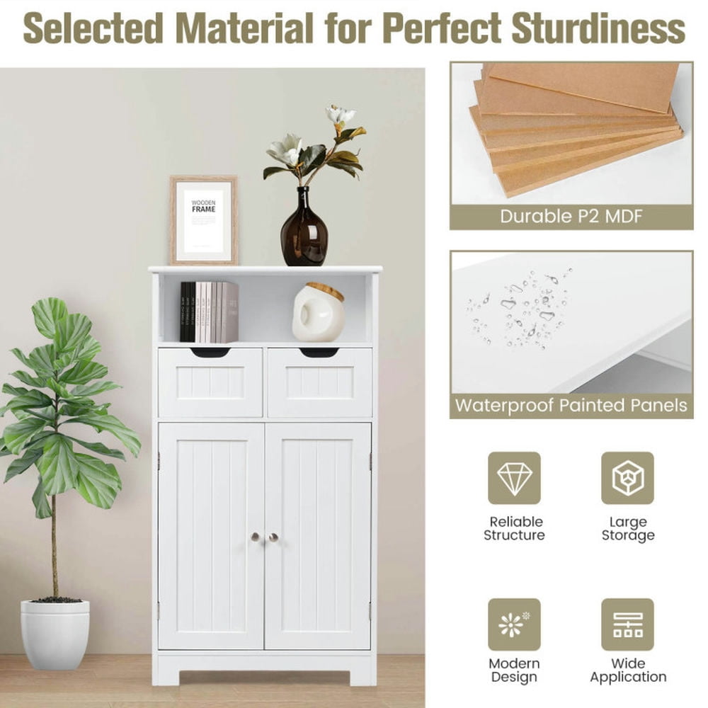 Finihen Bathroom Storage Cabinet, Bathroom Floor Cabinet, Bathroom Wooden Side Cabinet with 2 Drawers and 2 Doors, for Bathroom, Living Room, Bedroom, Kitchen, White Finihen Bathroom Storage Cabinet, Bathroom Floor Cabinet, Bathroom Wooden Side Cabinet with 2 Drawers and 2 Doors, for Bathroom, Living Room, Bedroom, Kitchen, White