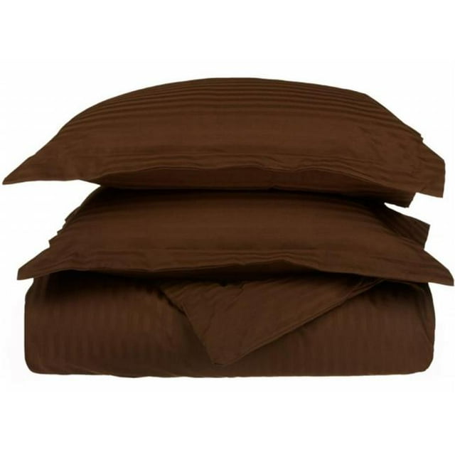 Egyptian Cotton 650 Thread Count Stripe Duvet Cover Set Full/Queen-Chocolate