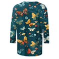 thumbnail image 4 of Graphic Tees for Women Trendy Floral Print Shirts Fashion Casual Crew Neck 3/4 Sleeve Blouses Loose Comfy Tees Ladies Going Out Tops, 4 of 5