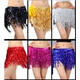 thumbnail image 4 of 4-Layers Sequined Fringed Drawstring Closure Belly Dance Waist Chain Skirt Hip Scarf Latin Skirt,blue, 4 of 4