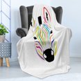 thumbnail image 4 of Cartoon Soft Flannel Fleece Throw Blanket, Colorful Exotic Zebra Head and Funny Animal Abstract Artwork Print, Cozy Plush for Indoor and Outdoor Use, 60" x 80", Multicolor, by Ambesonne, 4 of 5