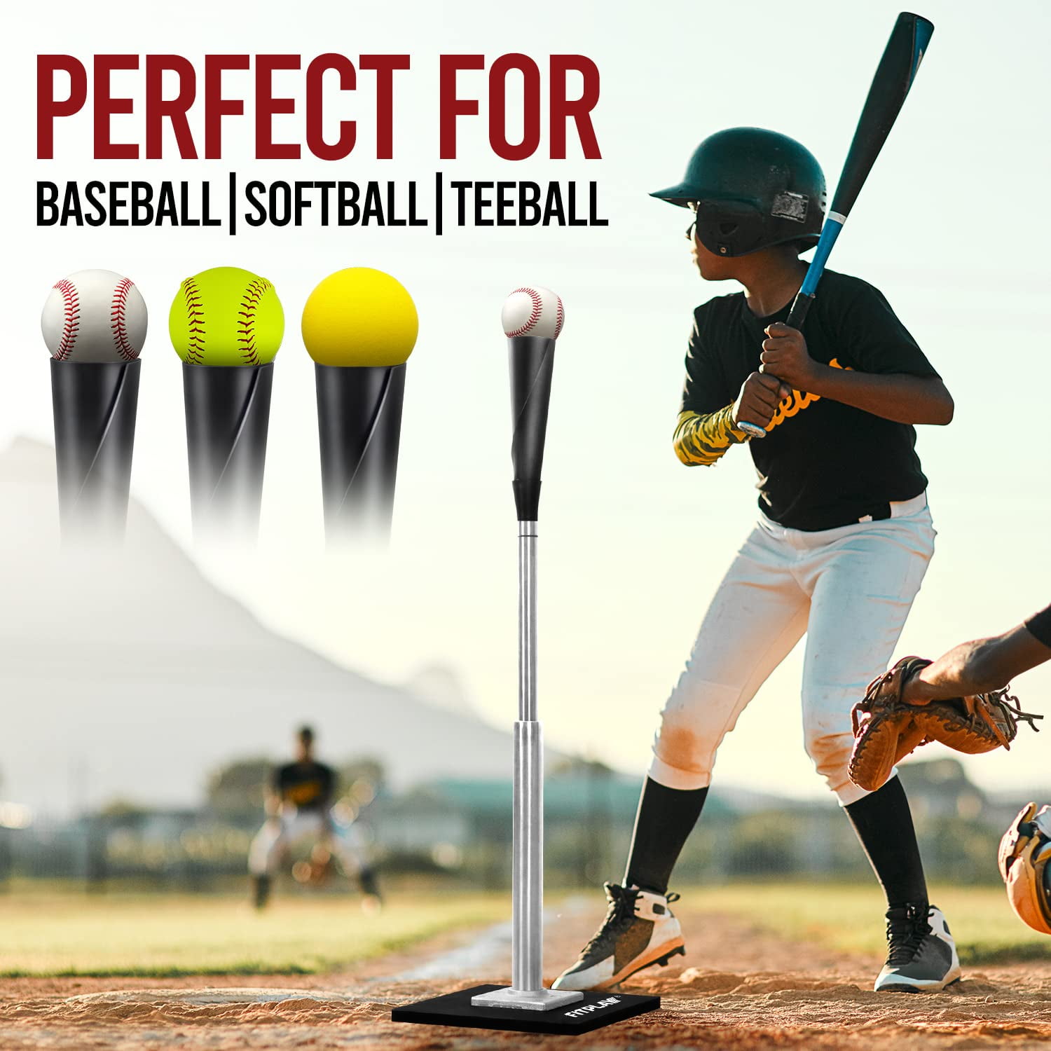 CureCalor Metal Baseball Batting Tee, 24-46" Adjustable Height, Handrolled Flexible Rubber Top