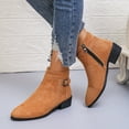 thumbnail image 6 of Women's Ankle Boots Suede Almond Toe Short Booties with Zipper Chunky Low Heeled Dress Fall Winter Boots, 6 of 8