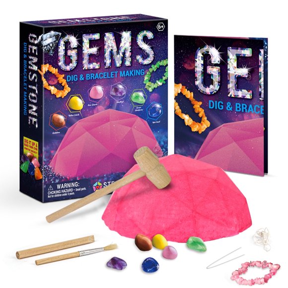 DEBGFS Gemstone Dig Kit –Gemstone Dig Kits Excavation Kits with Real Precious Stones,Mega Gems Digging Kit for Kids,Mineralogy Geology Science STEM Gift Science & Educational Toys - Pink
