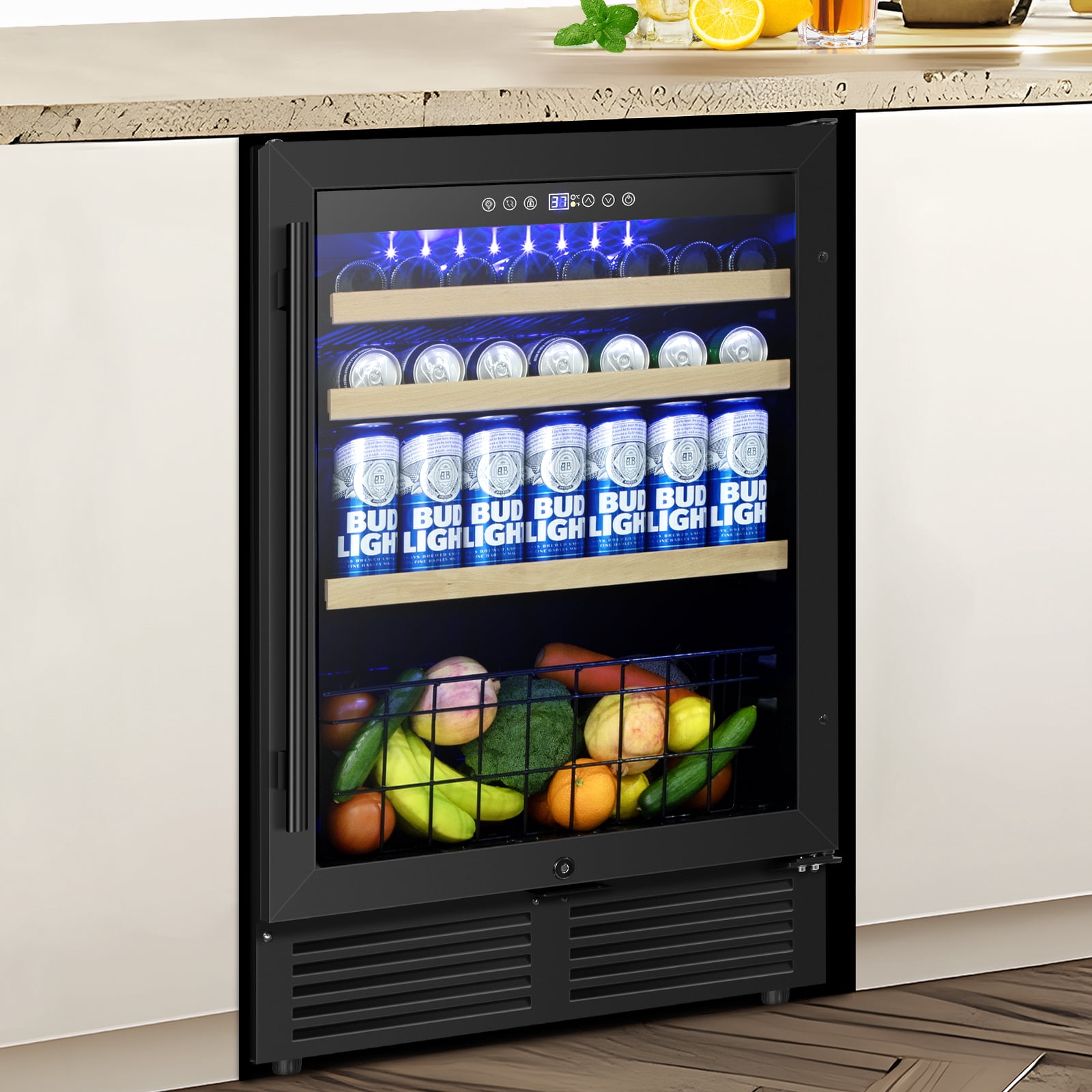 Tittla 24 Inch Wine and Beverage Refrigerator, 4.9 Cu.Ft. Under Counter Build-in Beer Soda Chiller With Glass Door