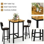 Cvortll 3 Pieces Bar Table Set, Bistro Kitchen Table Sets with 2 PU Leather Bar Stools, Wood Pub Bar Table Set for Breakfast Nook Small Space Restaurant, Square Table