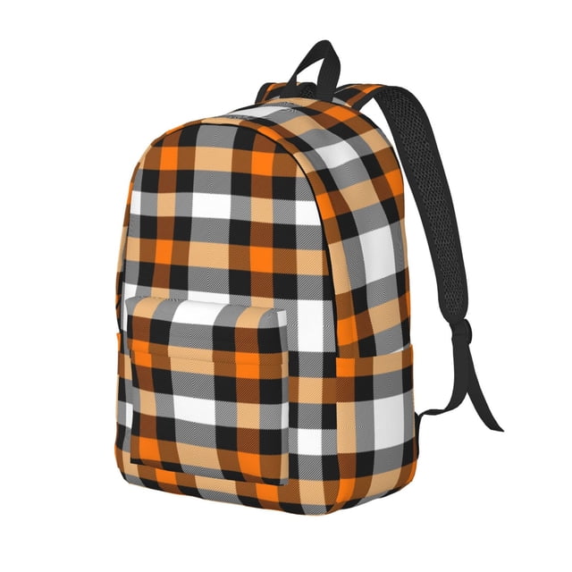 Easygdp Orange Plaid Mochila de Lona Resistente para Laptop, Compatible con Laptops de 15 a 17 pulgadas, Ideal para Escuela, Trabajo y Viajes-Medium