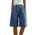thumbnail image 3 of FUNUONY Hot Sale!! Bermuda Shorts for Women Wide Leg Linen Knee Length Summer Casual Long Shorts Loose High Waisted Short With Pockets Loose Fit Elastic Waist Knee Length Cosy Casual Beach Shorts, 3 of 7