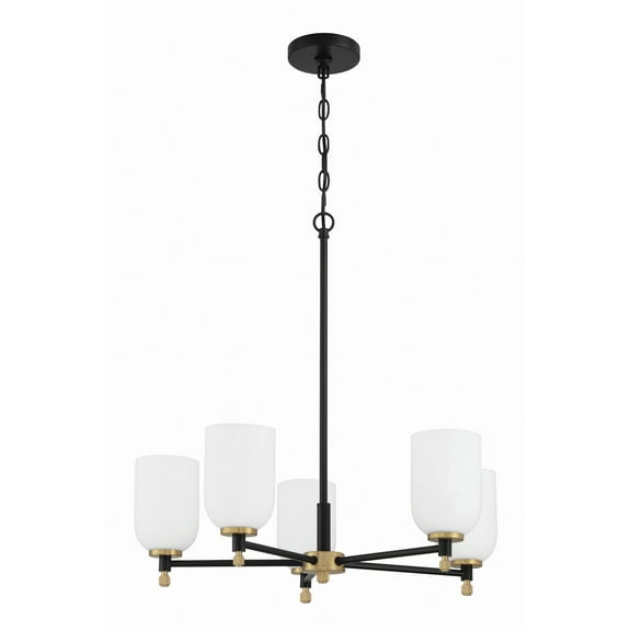Craftmade - Council 5 Light 31 in. Flat Black/Satin Brass Finish Chandelier with White Frosted Glass