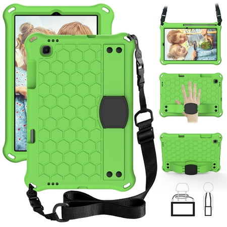 Dteck Kids Case For Samsung Galaxy Tab S6 Lite 10.4-inch 2020 Model SM-P610 P615, Heavy Duty Shockproof Kickstand Case with Removable Shoulder Strap/Flexible Handle Strap, Green + Black