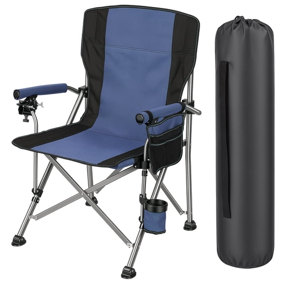 Folding Fishing Chair with Rod Holder, 150Kg Heavy Duty All Terrain Chair with Side Pocket, Cup Holder, Portable Adults Armchair for Outdoor, Camping, Garden, Beach, Lawn, Picnic