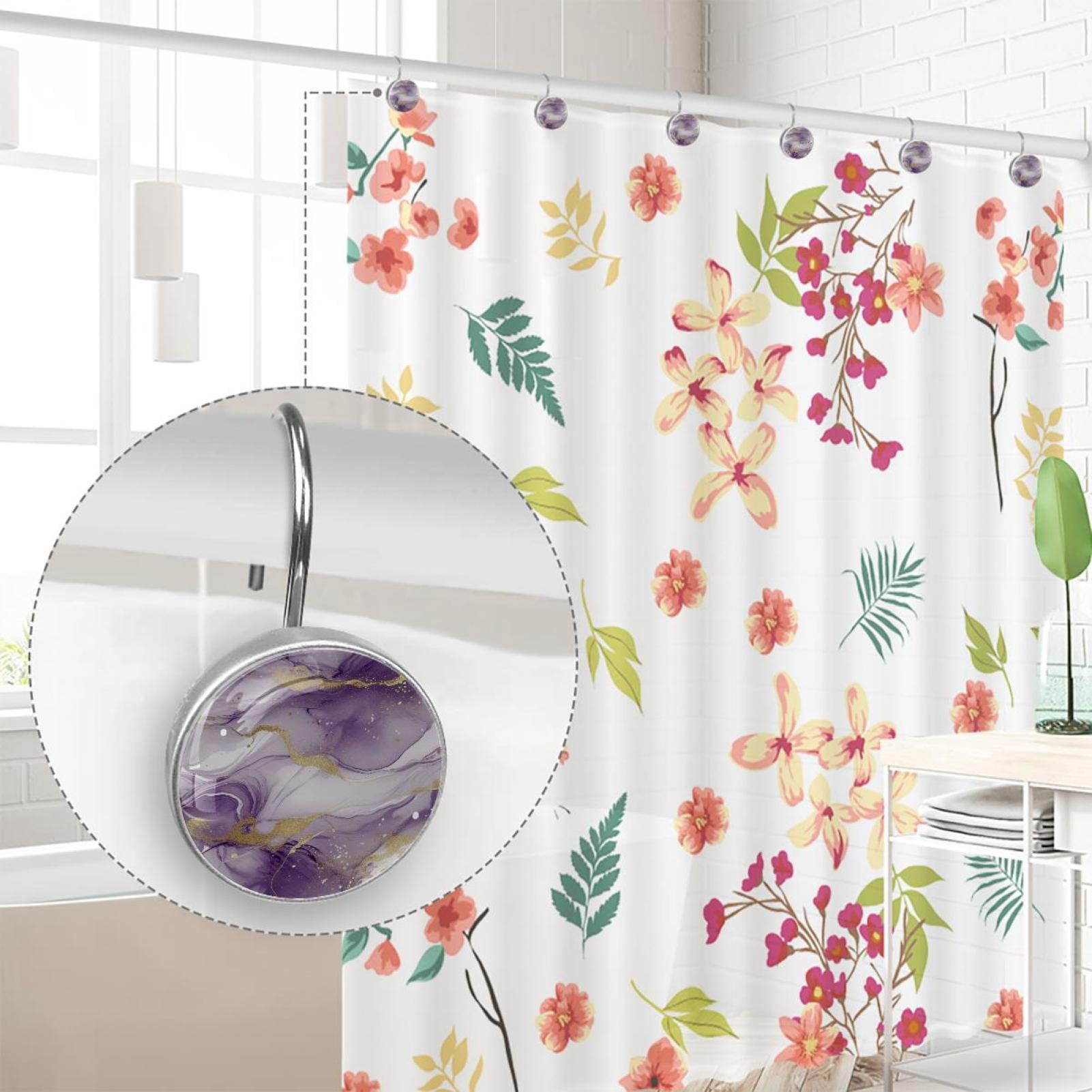 HemaKayy 12 Pcs Shower Curtain Hooks Bathroom Decorative Accessories Purple White Marble