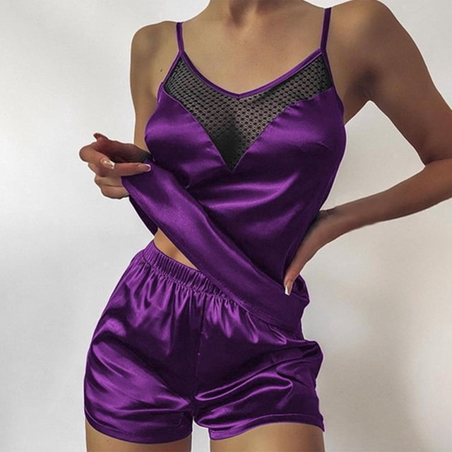 Ensemble de Pyjama pour Femmes T-shirts Shorts Roses en Forme de Cœur Col Rond T-shirt en Soie Glacée Confortable Décontracté Été