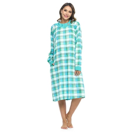 

Casual Nights Women s Plaid Long Sleeve Zip Up Long Nightgown