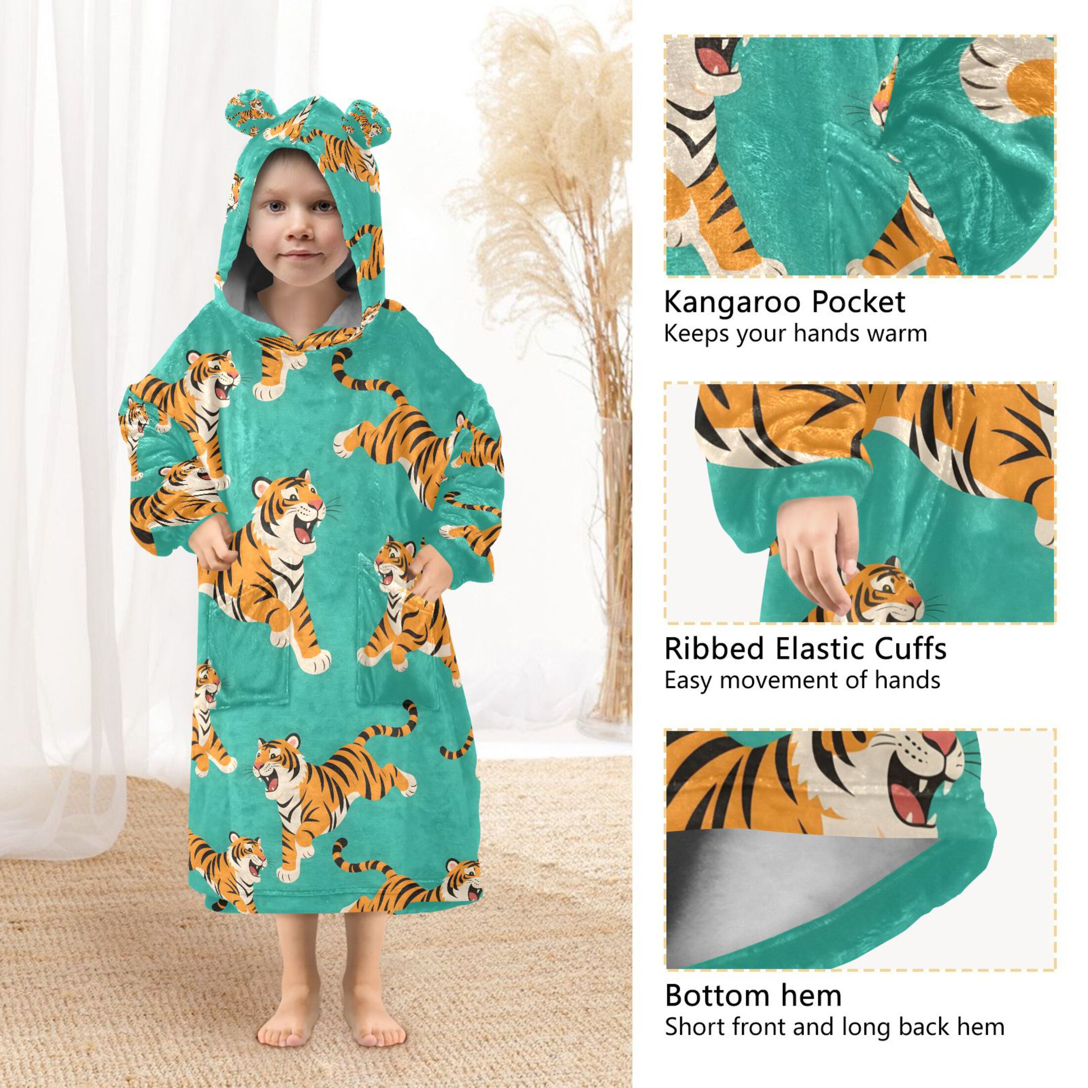joogoo Wearable Blanket Hoodie for Cartoon Tigers Cute Oversized Sherpa Hooded 3-14 YR M