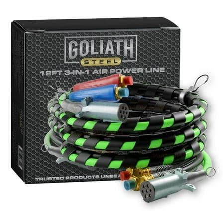 Kogler Goliath Steel 12 ft Air Brake Power Line Hose Assembly with Durable Fittings Black KOGAP312E