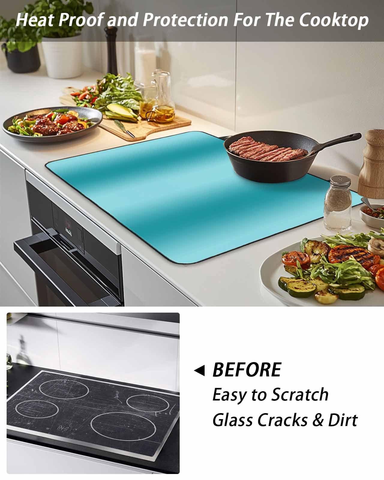 Stove Top Covers for Electric Stove, Teal Ombre Glass Stovetop Cover Protector, Modern Abstract Art Farmhouse Gradient Induction Cooktop Protector Oven Mat for Kitchen Countertop 28.5"x20.5"