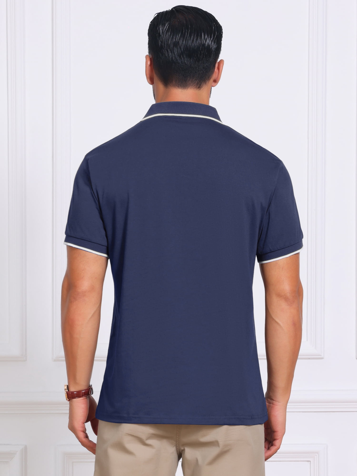 DARING DIVA Men's Contrast Trim Short Sleeve Button Closure Polo Shirts S Navy Blue