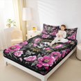 thumbnail image 4 of Homewish Bohemain Moth Full Size Sheets,Spooky Gothic Skeleton Bed Sheets,Pink Flower Floral Sheet Sets For Girls Teens,Ultra Soft Home Decor,4pcs, 4 of 7