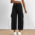 thumbnail image 3 of FRSASU Wide Leg Pants Woman with Pockets High Waist Pant Adjustable Knot Loose Trousers Business Casual Work Pants Black, 3 of 7