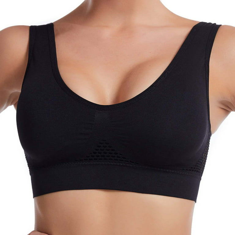 NECHOLOGY Longline Sports Bras For Women Women's Invisibles Comfort  Seamless Lightly Lined V Neck Bralette Bra Black Large