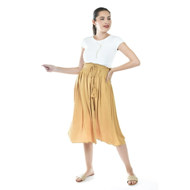 Falda midi con cintura smock Roman Fashion /Juvenil, 20217 (Mostaza) ocre CH
