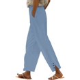 thumbnail image 3 of Blue Womens Sweatpants Women Solid Straight Solid Elastic Pants Long Linen Women Waist Cotton Casual Slit Trouser Legs Pants Casual Pants Women, 3 of 6