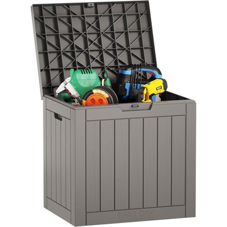 Plastic Deck Box Small Resin 31 Gallon Patio Storage Boxes Outdoor Waterproof Storage for Outside Toy Storage Box Waterproof Grey Garden Storage Bin with Lid Lockable Dock Box