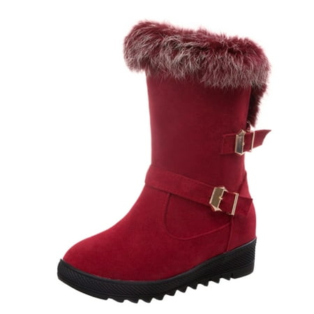 

NECHOLOGY Womens Boots Mid Calf High Heel Boots Fashion Warm Women s Fleece Furry Women Rain Boots Size 11 Wide Calf Red 8