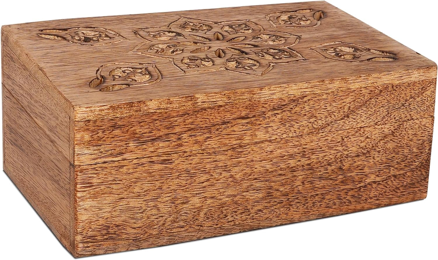 Mela Artisan Handmade Mango Wood Keepsake Box, Memory Keepsake Box, Medium Burnt, 7.5” x 4.5” x 3”