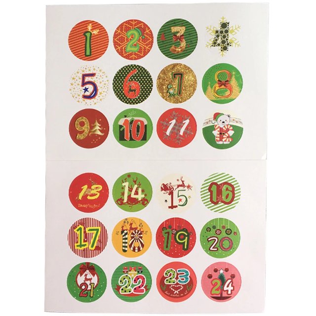 Calendario de Adviento multifunción para manualidades, embalaje de caja de regalo de galletas de caramelo, etiquetas de números 1-24, pegatinas de regalo de Navidad 2023, 24 unidades