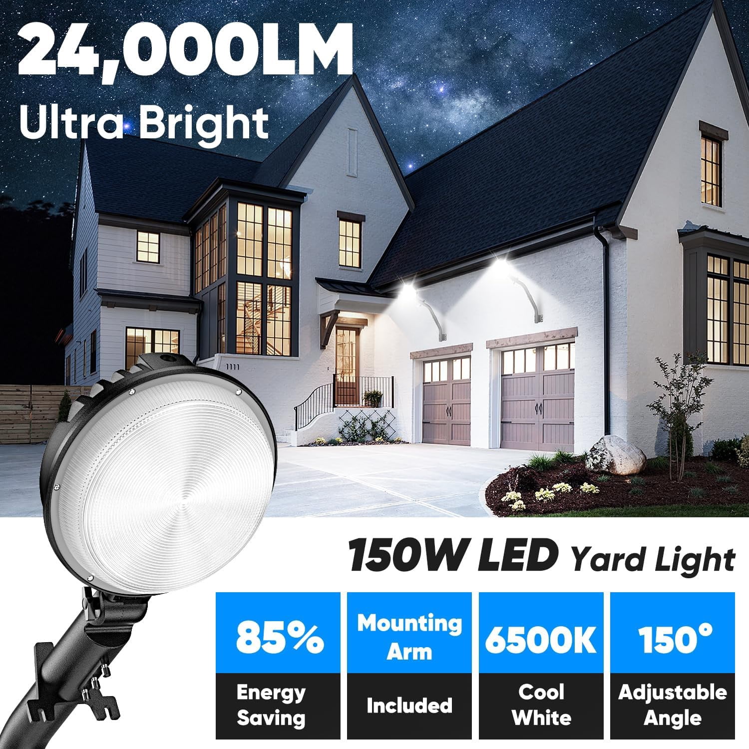 24000LM 150W LED Barn Light with Dusk to Dawn Photocell IP66 (2-pack)