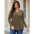 thumbnail image 5 of FlorCurve Plus Size Henley Shirts for Women Long Sleeve V Neck Tunic Tops Flared Casual Button Up Blouse, Army Green 3XL, 5 of 7