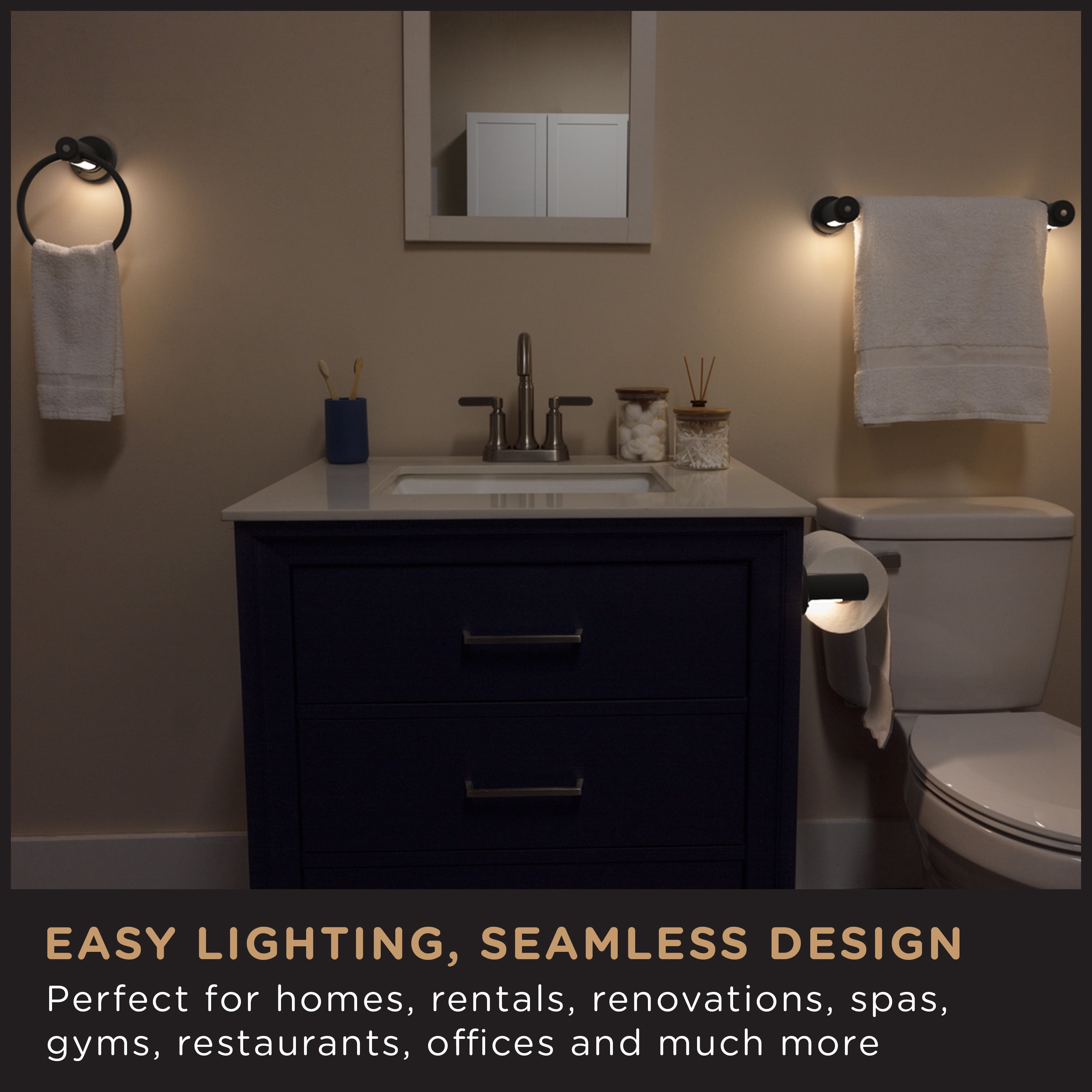 Enbrighten Towel Bar Light, Battery Operated, Motion Sensing, 18in, Matte Black, 79183