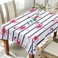 thumbnail image 3 of SKYSONIC Beautiful Tropical Pink Flamingo Navy Blue and White Stripes Rectangle Tablecloth,Dinner Table Cover for Outdoor & Indoor Patio, Picnic, BBQ, Holiday Party 60x60In, 3 of 7