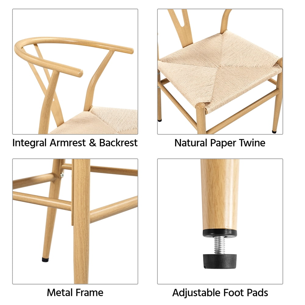 Alden Design Mid-Century Metal Dining Chairs with Woven Hemp Seat, Set of 2, Natural