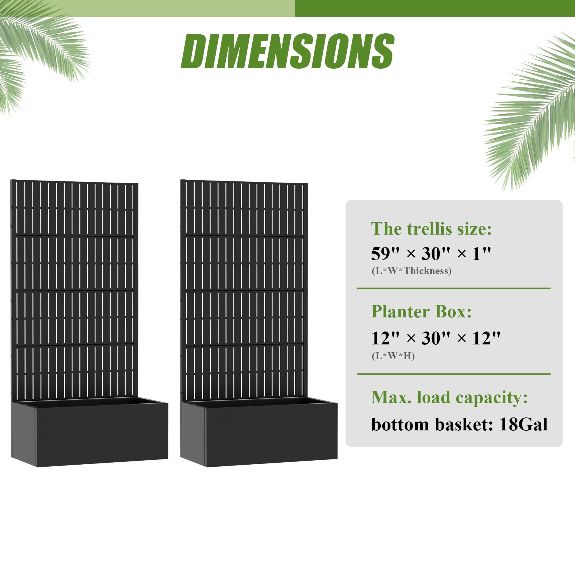 MAYEERTY 59X30" Metal Outdoor Black Privacy Screen with Planter Box for Backyard & Garden, 4 Piece Set, Double‑sided Installation