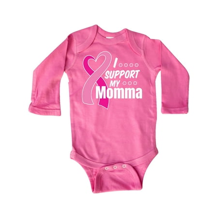 

Inktastic Breast Cancer Awareness I Support My Momma with Pink Ribbon Gift Baby Boy or Baby Girl Long Sleeve Bodysuit