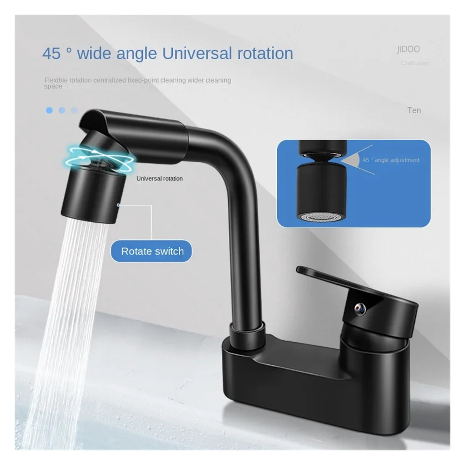 Black Hot And Cold Faucet, In Bathroom Zinc Alloy Sink Bathtub, Mixing Valve Wash Basin Double Hole Mixing Valve Faucet ,Leakproof Design