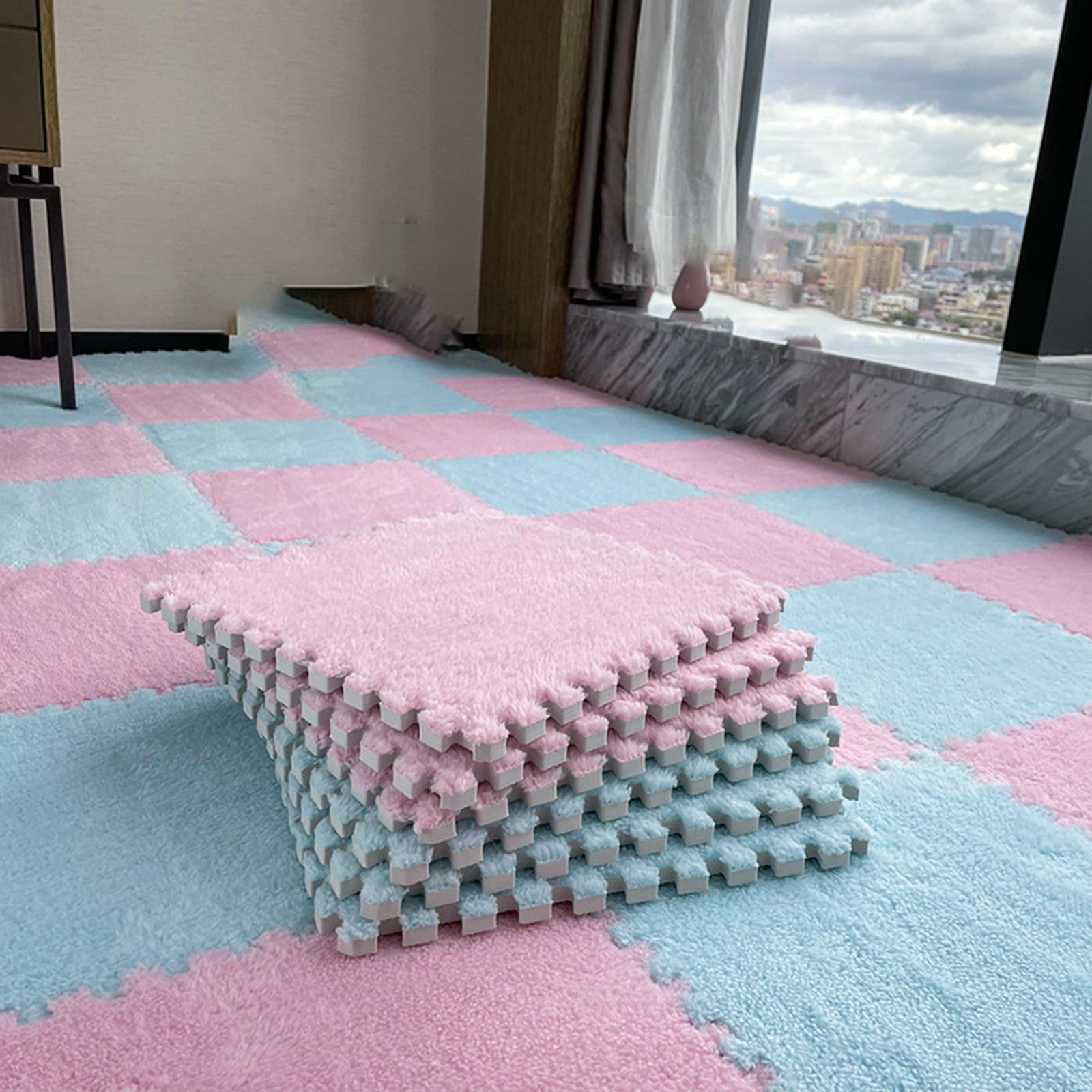 Pack of 20 30 x 30 cm interlocking foam mats, plush mat, carpet tiles, plush carpet, bedroom floor tiles, soft play mat