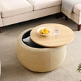thumbnail image 4 of GZXS 25.5" Round Ottoman with Flip-Top Lid and Hidden Storage Compartment, Handmade Plastic Rattan Footrest/End Table, No Assembly, Natural, 4 of 10