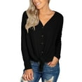 thumbnail image 5 of JWD Womens Loose Blouse Long Sleeve V Neck Button Down T Shirts Tie Front Knot Casual Tops Black XL, 5 of 5