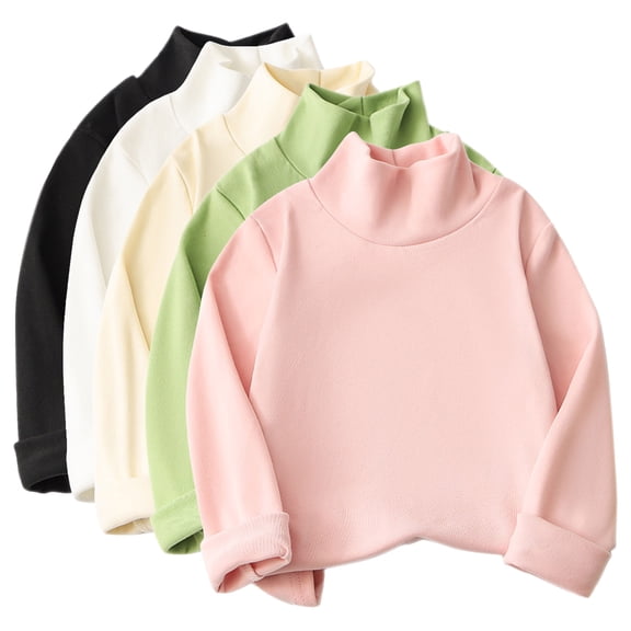 Toddler Solid Tops Brushed Mock Neck Long Sleeve T Shirt Fall Winter Casual School Uniform
