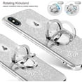 thumbnail image 2 of Cute IPhone Xs Case, Cute IPhone X Case, Glitter Luxury Bling Diamond Rhinestone Bumper with Ring Grip Kickstand Protective Thin Girly Pink IPhone Xs Case/iPhone X Case for Women Girl - Silver, 2 of 6