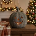 thumbnail image 3 of Halloween Concrete Jack O Lantern Pumpkin, Weathered Jack O Lantern Candle Holder Vintage Textured Pumpkin Figurine for Farmhouse Gothic Indoor Dining Table Fall Home Decor, 3 of 11