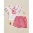 thumbnail image 4 of Baby Toddler Girls Shorts Clothing Set, 6 12 18 Months Short Sleeve Doll Collar Embroidery T-shirt with Plaid Shorts Summer 2-piece Outfit, 4 of 9