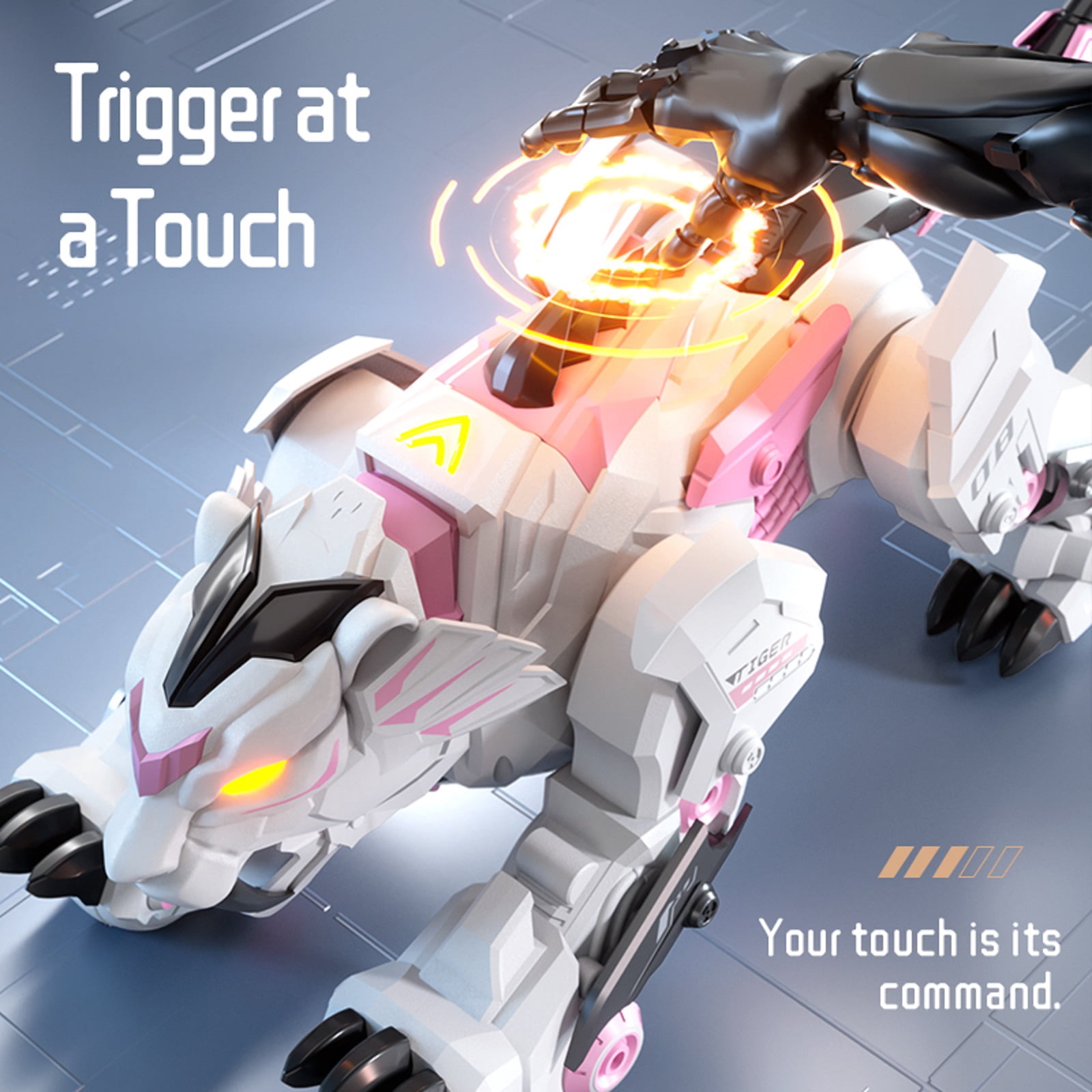 Remote Control Robot Tiger Toy, 2.4G RC Interactive Mechanical Tiger with Voice Control, Touch Sensing, Programmable Stunts, Music & Story Educational Robot for Kids Boys Girls