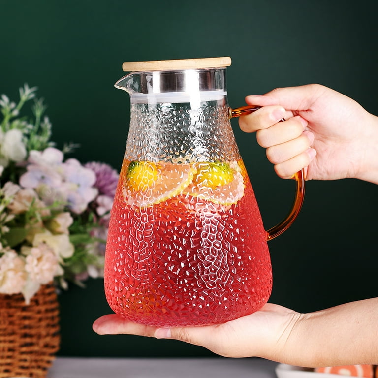 Glass Pitcher, 60oz CLear Glass Pitcher with Bamboo Lid and Spout, 1.8L  Glass Water Pitcher, Iced Tea Pitcher for Fridge, Pitchers Beverage  Pitchers