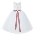 thumbnail image 2 of Ekidsbridal Girl Wedding Flower Girl Dress - White Illusion Lace Tulle Tutu with Rhinestone Beaded Sash 212R3-A (Size: 2-10), 2 of 3